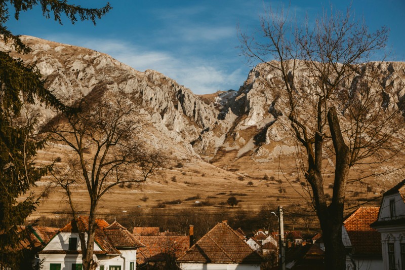 Rimetea Village white houses with green shutters